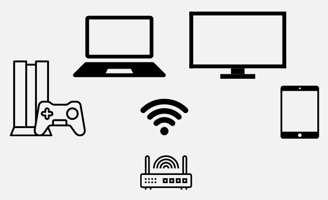 Infrastructure wireless network diagram with devices connecting through a WAP