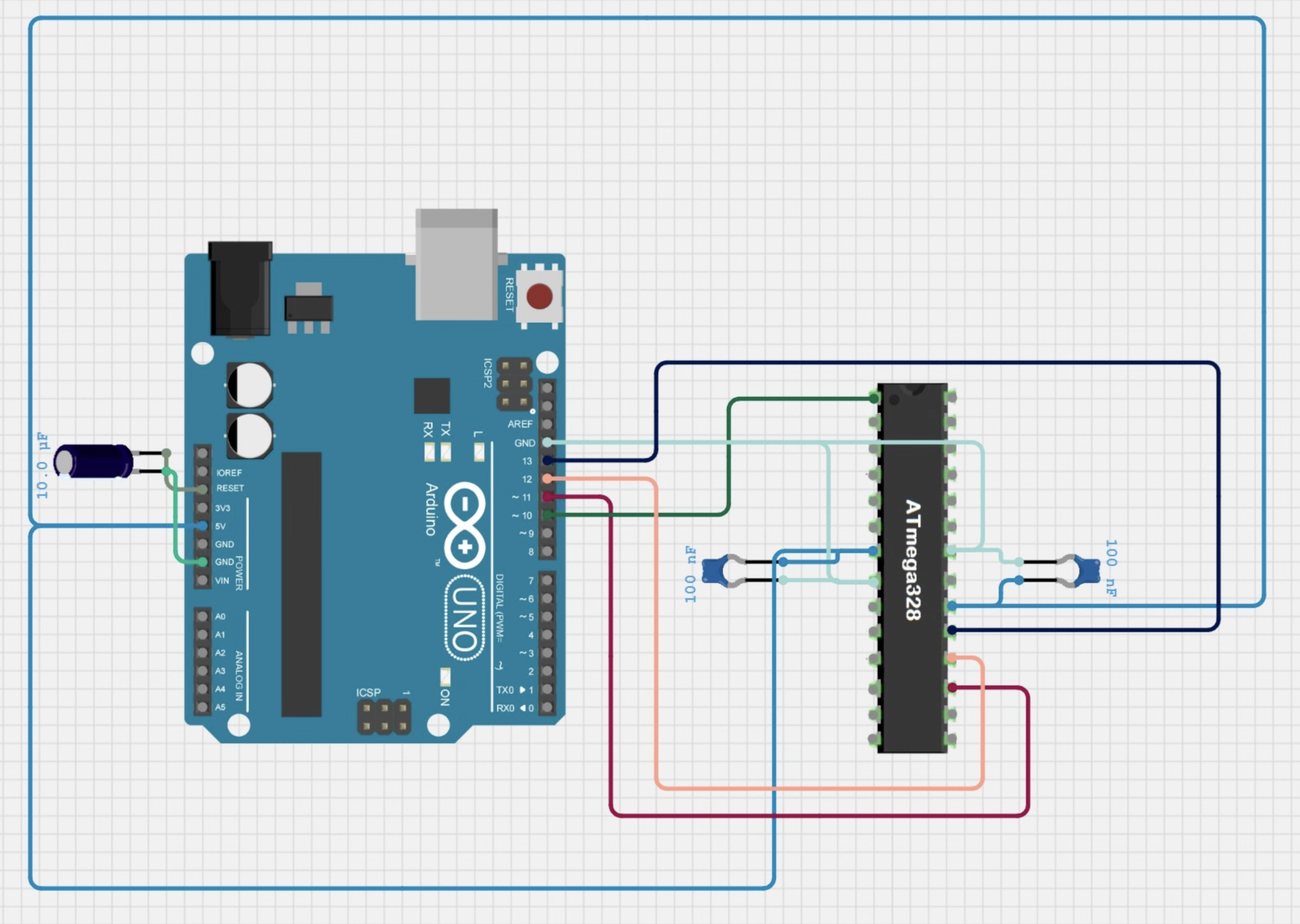Arduino Uno to ATmega328P wiring diagram